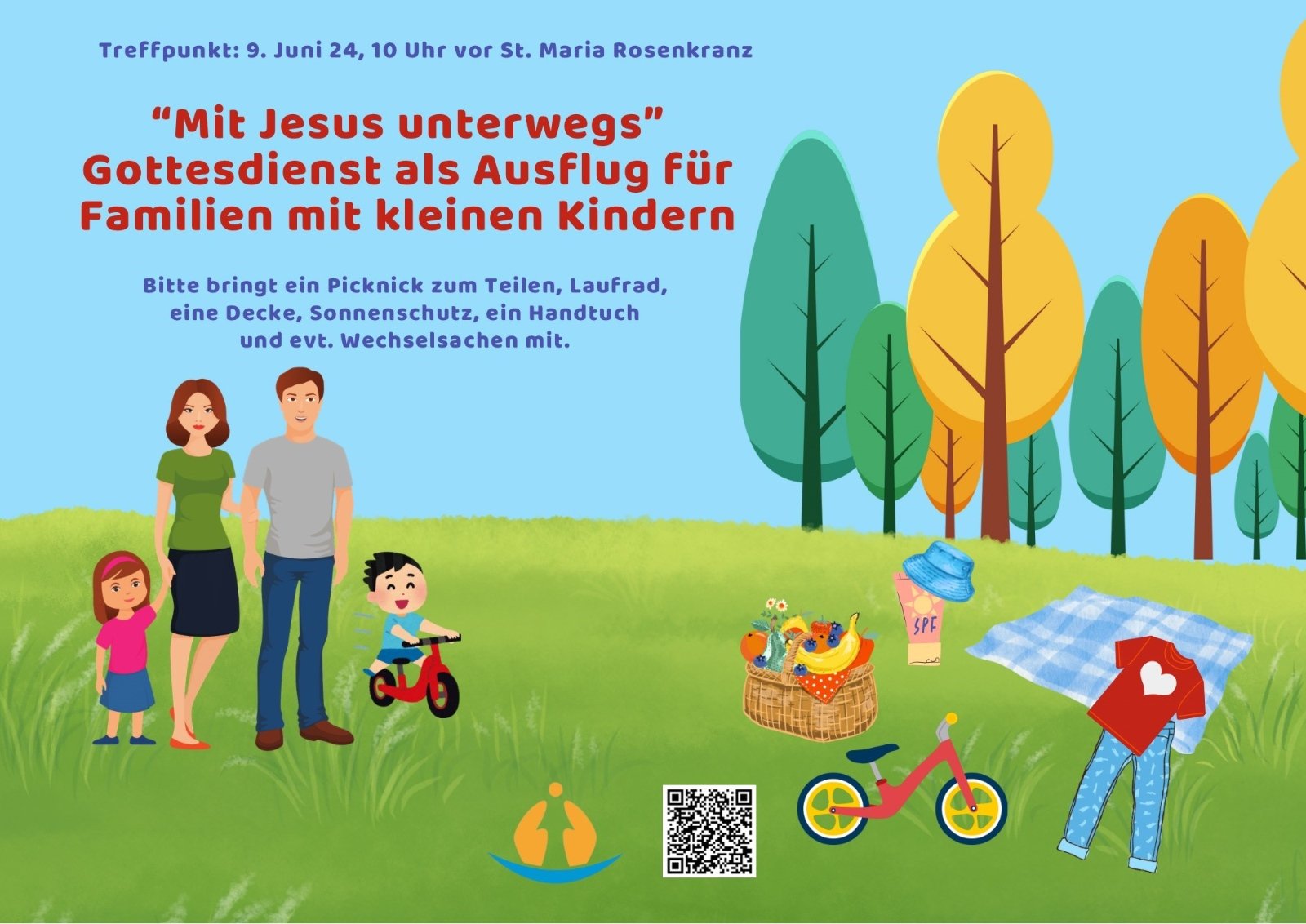 Plakat Kindergottesdienst am 9.6.24 mit Jesus unterwegs